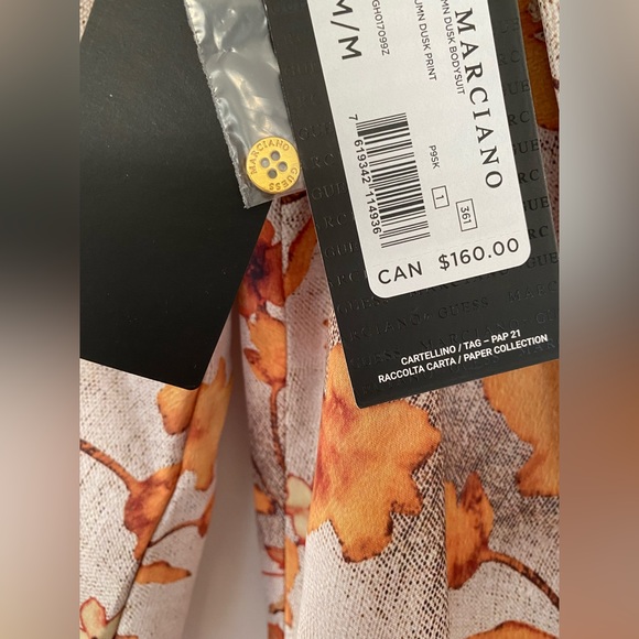 Marciano Fall Leaves Pattern Satiny Bodysuit - Size M - Picture 12 of 15